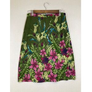 90s Vintage Beebop & Wally Women S‎ Green Pink Floral A-Line Knee Length Skirt